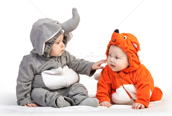 Deux bébé garçons animaux costumes jouer Photo stock © photobac