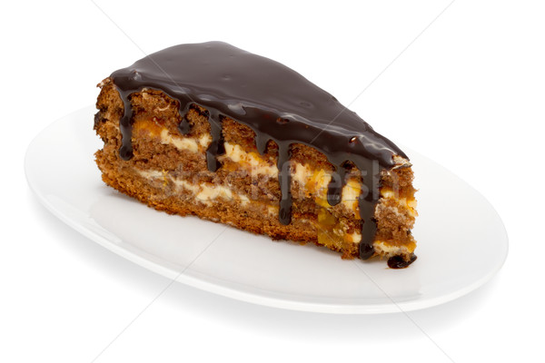 piece of cake with chocolate glaze isolated on white Stock photo © Photocrea