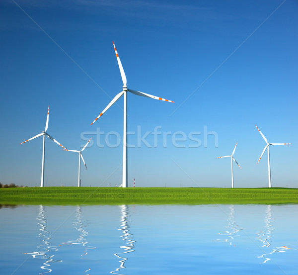 Szélturbinák zöld mező alternatív energia környezet Stock fotó © photocreo