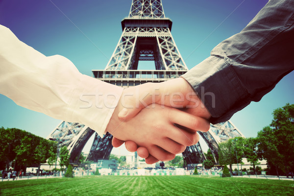Affaires Paris France handshake Tour Eiffel face Photo stock © photocreo
