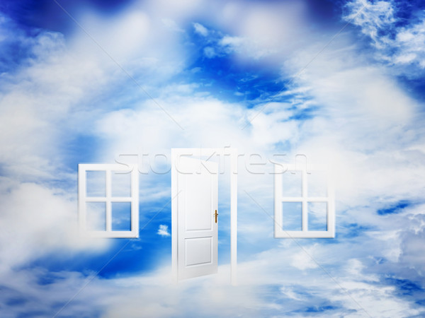 открытых дверей синий Солнечный небе Новая жизнь успех Сток-фото © photocreo