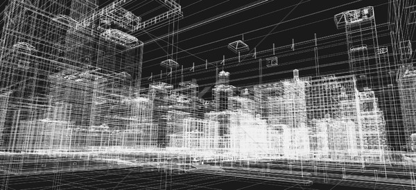 Oraş clădirilor proiect 3D wireframe imprima Imagine de stoc © photocreo
