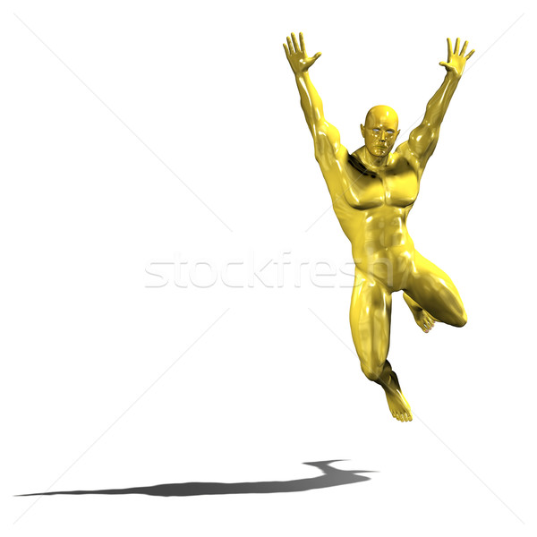 Arany hős férfi szobor ugrik öröm Stock fotó © photocreo
