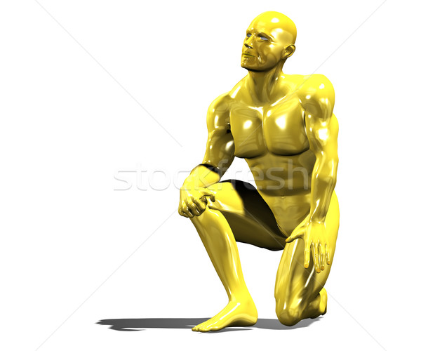 Arany hős férfi szobor lefelé póz Stock fotó © photocreo