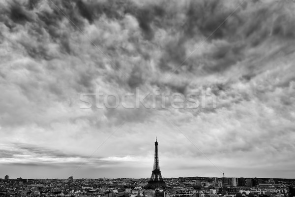 Stockfoto: Parijs · Frankrijk · skyline · Eiffeltoren · donkere · wolken