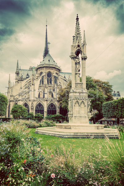 Katedra Notre Dame Paryż Francja placu vintage widoku Zdjęcia stock © photocreo