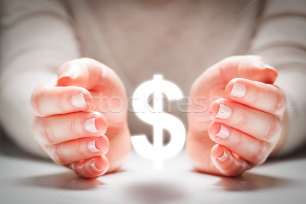 Dollar sign between woman's hands in gesture of protection. Currency stability Stock photo © photocreo