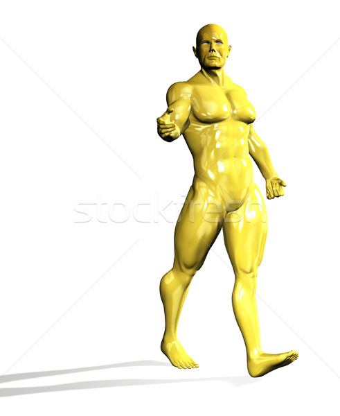 Arany hős férfi szobor sétál izolált Stock fotó © photocreo
