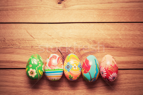 Zdjęcia stock: Kolorowy · strony · malowany · Easter · Eggs · drewna