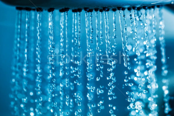 Stock fotó: Víz · folyik · zuhany · fürdőszoba · háttér · kék