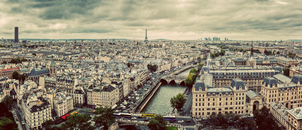Paris, France panorama with Eiffel Tower, Seine river and bridges. Vintage Stock photo © photocreo