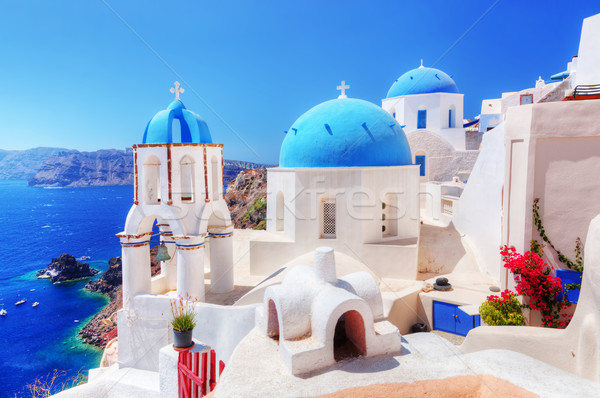 Stock photo: Oia town on Santorini island, Greece. Aegean sea