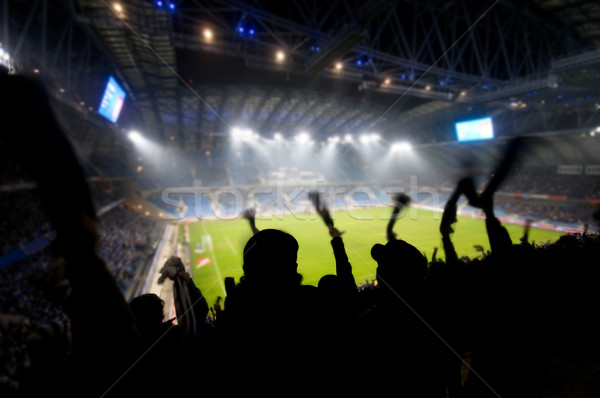 Fans vieren doel silhouetten voetbal voetbal Stockfoto © photocreo