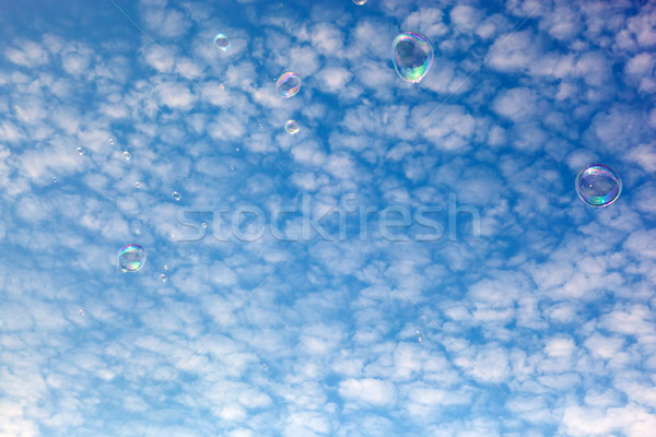 Soap bubbles flying in the air. Puffy clouds sky. Stock photo © photocreo