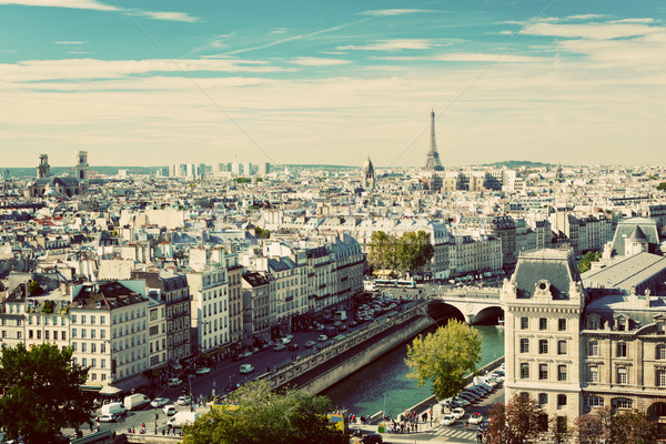 Parijs panorama Frankrijk Eiffeltoren rivier vintage Stockfoto © photocreo
