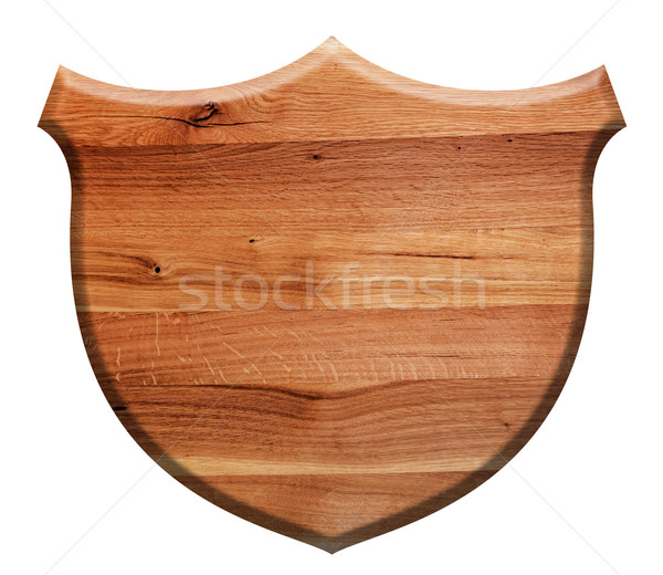 Wooden shield isolated on white. Natural oak wood Stock photo © photocreo