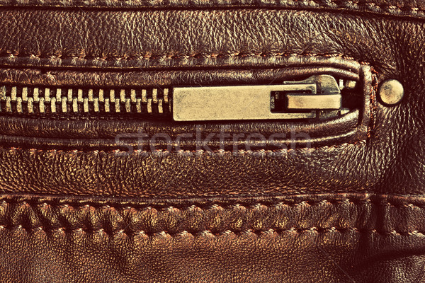 Genuine brown leather with zip and seam. Background Stock photo © photocreo