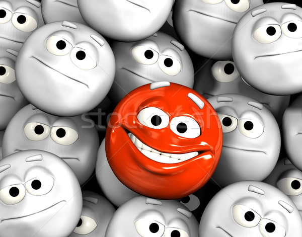 Stock photo: Happy laughing emoticon face among others