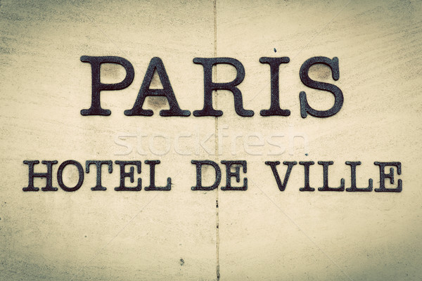 Paris Hotel de Ville - Parisian city hall inscription on the building. Vintage Stock photo © photocreo