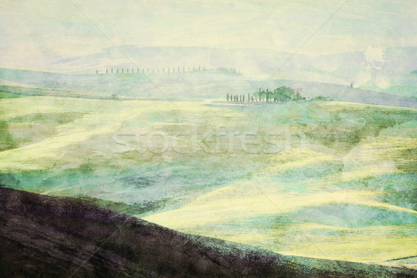 Painting of Tuscany landscape at sunrise. Tuscan green hills. Stock photo © photocreo