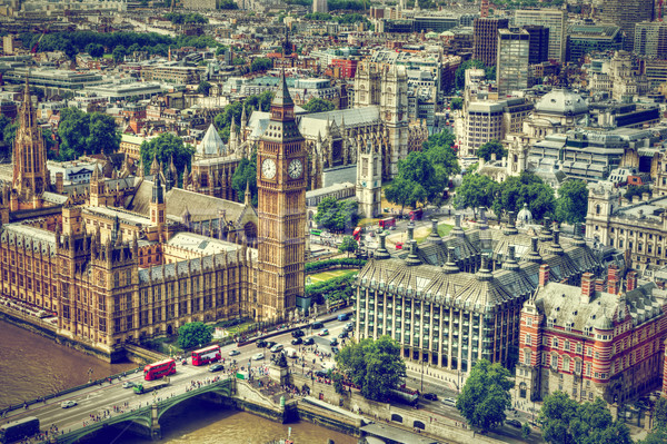 Big Ben, Westminster Bridge on River Thames in London, the UK aerial view Stock photo © photocreo