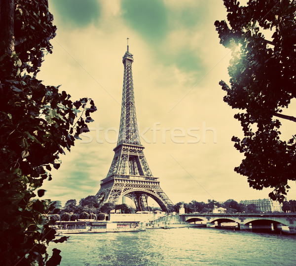 Eiffel Tower and Seine River, Paris, France. Vintage Stock photo © photocreo