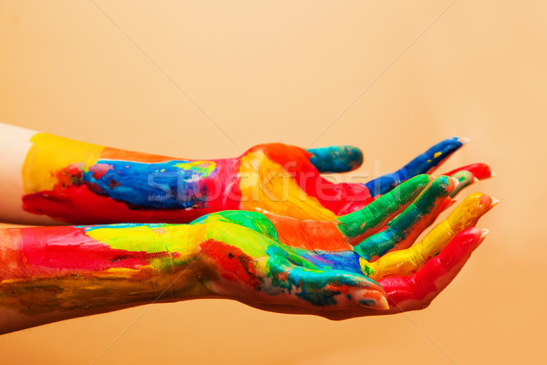 Gemalt Hände farbenreich Spaß orange kreative Stock foto © photocreo