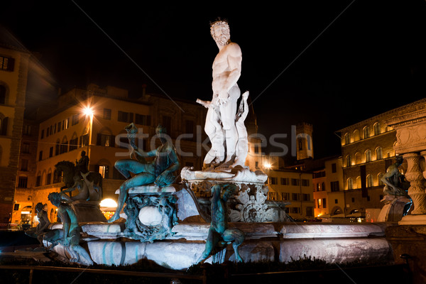 Fountain of Neptune in Florence, Italy at night Stock photo © photocreo