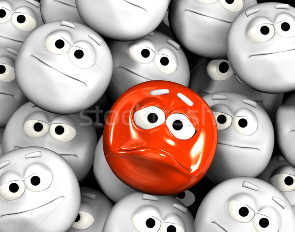 Angry emoticon face among other grey, neutral, indifferent faces Stock photo © photocreo