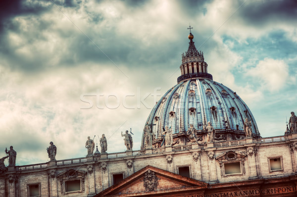 Foto stock: Fonte · praça · Cidade · do · Vaticano · vintage · cúpula · Basílica · de · São · Pedro