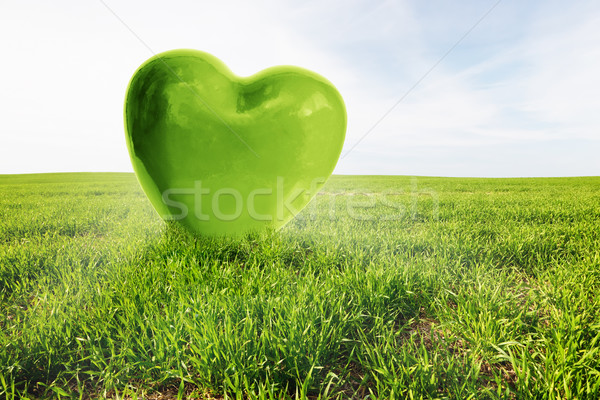 Foto stock: Verde · corazón · herboso · campo · amor · saludable