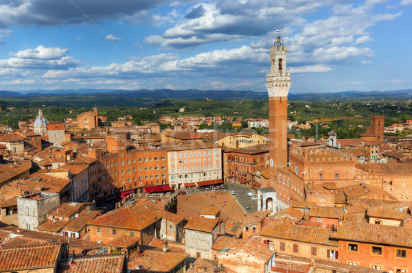Siena, Italy rooftop city panorama. Mangia Tower, Italian Torre del Mangia Stock photo © photocreo