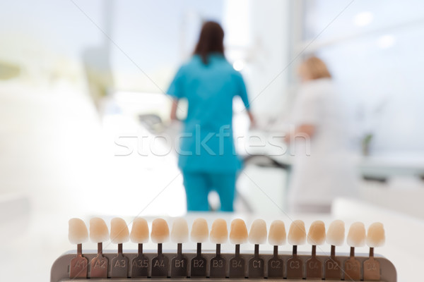 Sampler with teeth shades in dentist's office. Dentist at work. Stock photo © photocreo