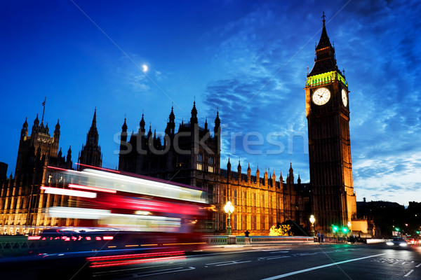 Foto stock: Rojo · autobús · Big · Ben · westminster · palacio · Londres