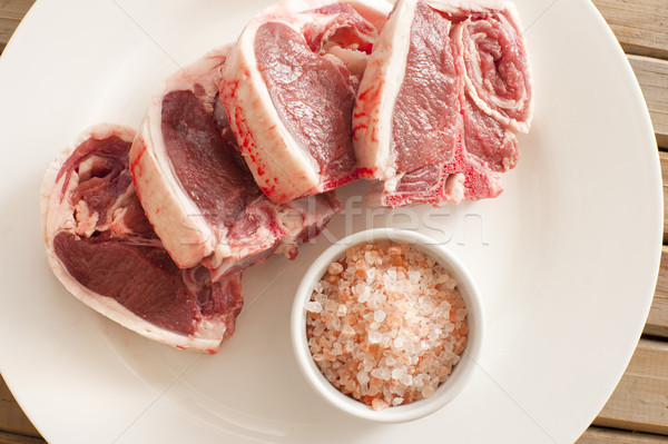 Fresh Lamb Meat Chops on Plate with Salt Stock photo © photohome