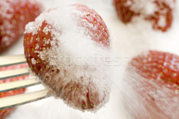 Suiker aardbeien rijp vruchten Rood vork Stockfoto © photohome