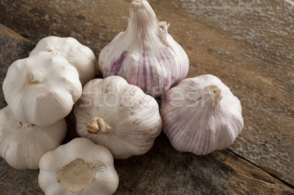 Zeven geheel knoflook witte paars Stockfoto © photohome