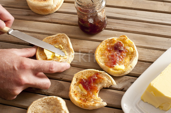 Marmalade and stick of butter by english muffins Stock photo © photohome