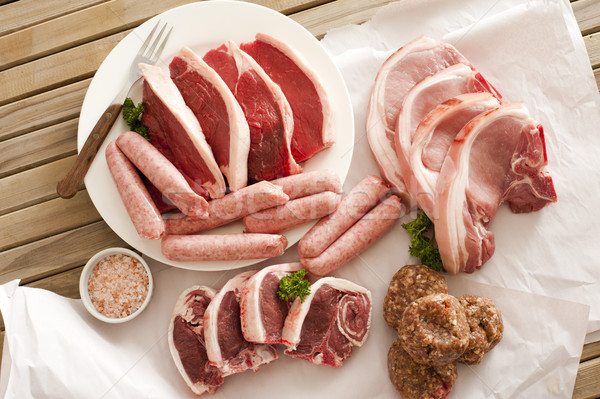 Foto stock: Carne · mesa · de · madeira · carne · de · porco · cordeiro