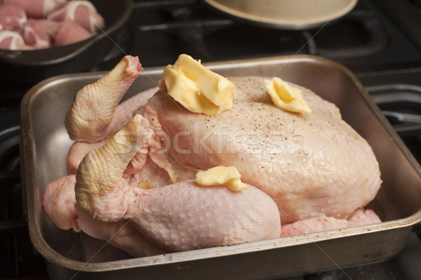 Uncooked turkey in a roasting pan Stock photo © photohome
