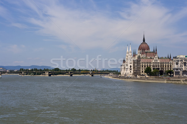 Foto stock: Budapeste · parlamento · danúbio · banco · blue · sky · branco