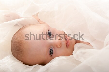 [[stock_photo]]: Bébé · visage · soft · couvrir · belle · yeux