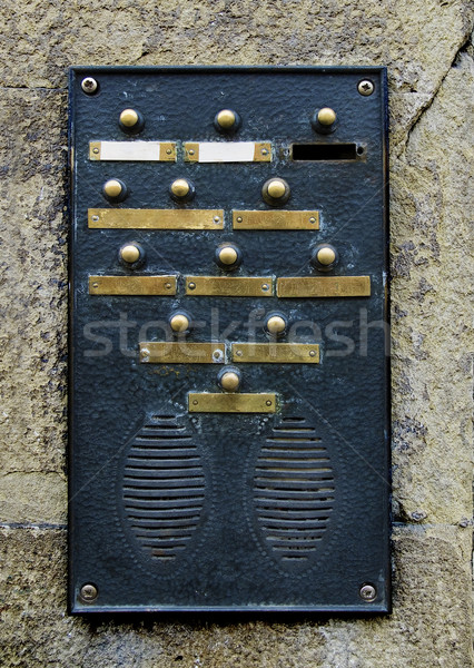 [[stock_photo]]: Sonnette · plaque · mur · de · pierre · maison · mur