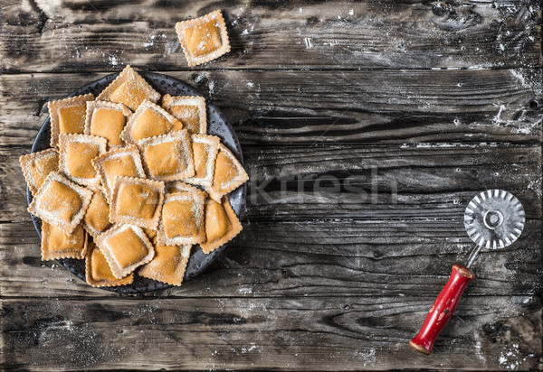 Házi készítésű friss sütőtök ravioli fa asztal klasszikus Stock fotó © Photooiasson