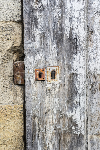 Weathered wooden door with white paint chipped and peeling. Stock photo © Photooiasson