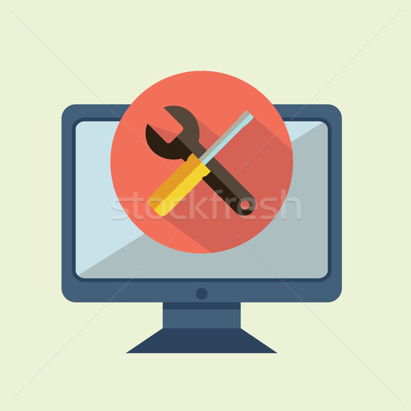 Vector concept in flat retro style , computer settings Stock photo © Photoroyalty