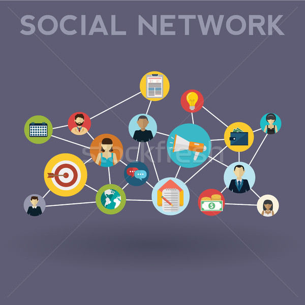 Social media network. Growth background with lines, circles and integrate flat icons. Connected symb Stock photo © Photoroyalty