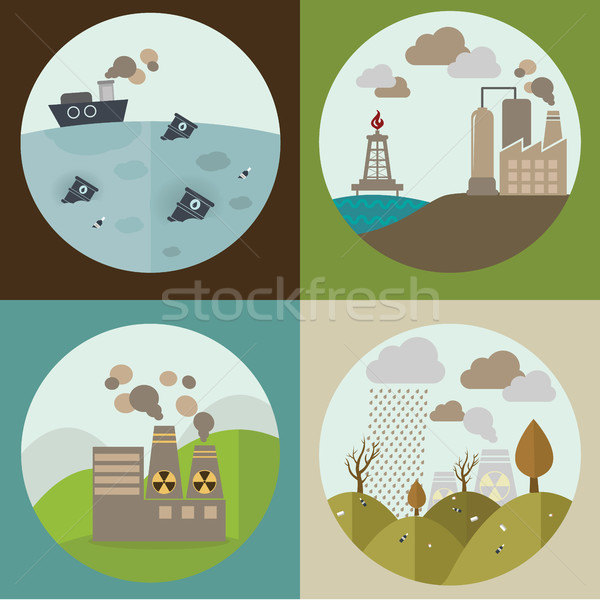 Flat design vector concept illustration with icons of ecology, environment, contamination and pollut Stock photo © Photoroyalty