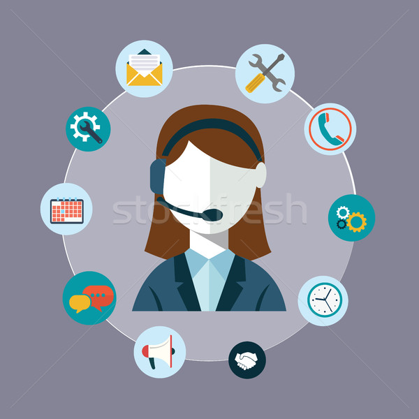 Business customer care service concept flat icons set of contact us support help desk phone call and Stock photo © Photoroyalty