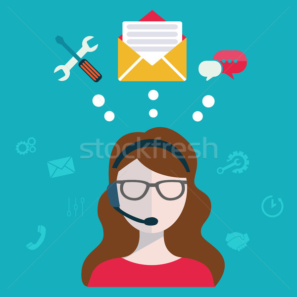 Business customer care service concept flat icons set of contact us support help desk phone call and Stock photo © Photoroyalty